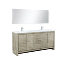 Lexora Lafarre 72" Rustic Acacia Double Bathroom Vanity, White Quartz Top, White Square Sinks, Labaro Rose Gold Faucet Set, and 70" Frameless Mirror LLF72DKSODM70FRG