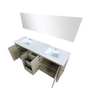 Lexora Lafarre 72" Rustic Acacia Double Bathroom Vanity, White Quartz Top, White Square Sinks, and 70" Frameless Mirror LLF72DKSODM70
