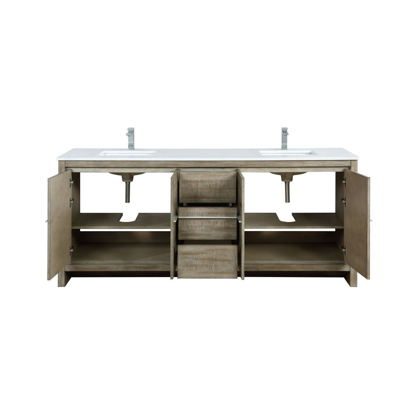 Lexora  Lafarre 80" Rustic Acacia Double Bathroom Vanity, White Quartz Top, White Square Sinks, and Labaro Rose Gold Faucet Set LLF80DKSOD000FRG