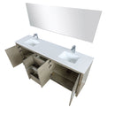Lexora  Lafarre 80" Rustic Acacia Double Bathroom Vanity, White Quartz Top, White Square Sinks, Labaro Brushed Nickel Faucet Set, and 70" Frameless Mirror LLF80DKSODM70FBN