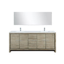 Lexora Lafarre 80" Rustic Acacia Double Bathroom Vanity, White Quartz Top, White Square Sinks, Balzani Gun Metal Faucet Set, and 70" Frameless Mirror LLF80DKSODM70FGM