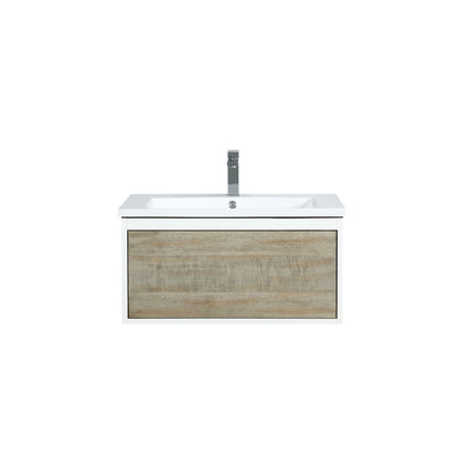 Lexora Scopi 30" Rustic Acacia Bathroom Vanity, Acrylic Composite Top with Integrated Sink, and Labaro Rose Gold Faucet Set LSC30SRAOS000FRG