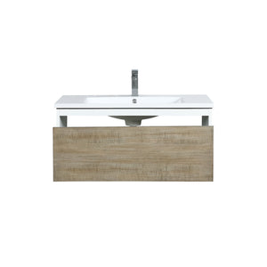 Lexora Scopi 36" Rustic Acacia Bathroom Vanity, Acrylic Composite Top with Integrated Sink, and Labaro Brushed Nickel Faucet Set LSC36SRAOS000FBN