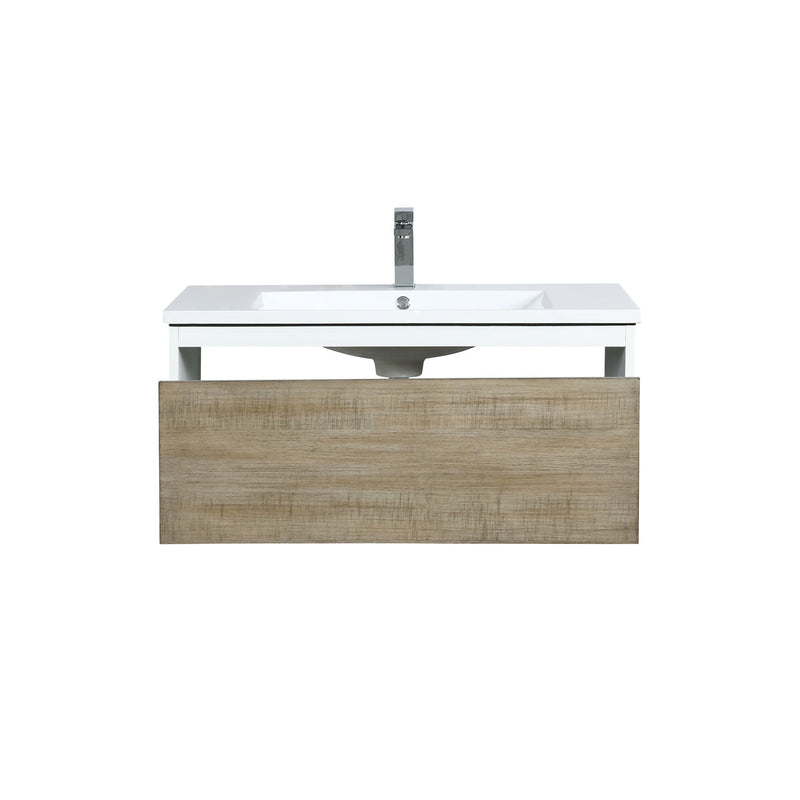 Lexora Scopi 36" Rustic Acacia Bathroom Vanity, Acrylic Composite Top with Integrated Sink, and Labaro Brushed Nickel Faucet Set LSC36SRAOS000FBN