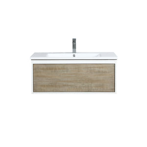Lexora Scopi 36" Rustic Acacia Bathroom Vanity, Acrylic Composite Top with Integrated Sink, and Labaro Rose Gold Faucet Set LSC36SRAOS000FRG