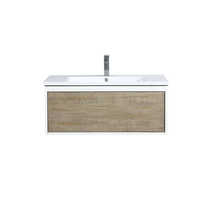 Lexora Scopi 36" Rustic Acacia Bathroom Vanity, Acrylic Composite Top with Integrated Sink, and Labaro Rose Gold Faucet Set LSC36SRAOS000FRG