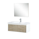 Lexora Scopi 36" Rustic Acacia Bathroom Vanity, Acrylic Composite Top with Integrated Sink, Labaro Brushed Nickel Faucet Set, and 28" Frameless Mirror LSC36SRAOSM28FBN