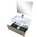 Lexora Scopi 36" Rustic Acacia Bathroom Vanity, Acrylic Composite Top with Integrated Sink, Balzani Gun Metal Faucet Set, and 28" Frameless Mirror LSC36SRAOSM28FGM