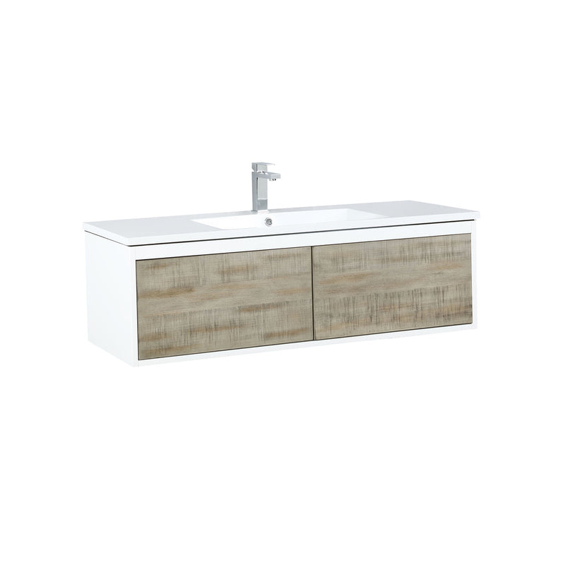 Lexora Scopi 48" Rustic Acacia Bathroom Vanity, Acrylic Composite Top with Integrated Sink, and Labaro Rose Gold Faucet Set LSC48SRAOS000FRG