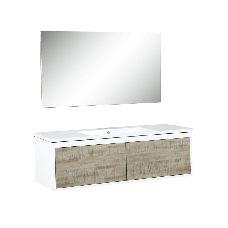 Lexora Scopi 48" Rustic Acacia Bathroom Vanity, Acrylic Composite Top with Integrated Sink, and 43" Frameless Mirror LSC48SRAOSM43