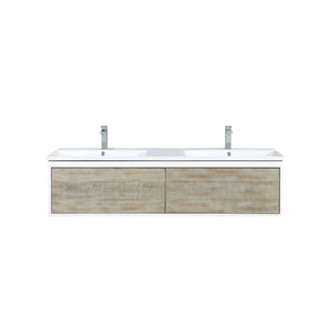 Lexora Scopi 60" Rustic Acacia Double Bathroom Vanity, Acrylic Composite Top with Integrated Sinks, and Balzani Gun Metal Faucet Set LSC60DRAOS000FGM
