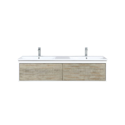 Lexora Scopi 60" Rustic Acacia Double Bathroom Vanity, Acrylic Composite Top with Integrated Sinks, and Balzani Gun Metal Faucet Set LSC60DRAOS000FGM