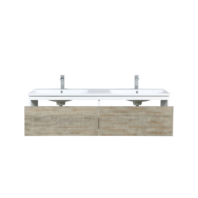 Lexora Scopi 60" Rustic Acacia Double Bathroom Vanity, Acrylic Composite Top with Integrated Sinks, and Balzani Gun Metal Faucet Set LSC60DRAOS000FGM