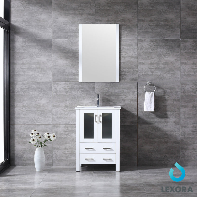 Lexora  Volez 24" White Single Vanity, Integrated Top, White Integrated Square Sink and 22" Mirror LV341824SAESM22