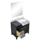 Lexora Zilara 36" Black and Grey Vanity, Castle Grey Marble Top, White Square Sink, and 30" Frameless Mirror - LZ342236SLISM30