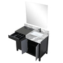 Lexora Zilara 42" Black and Grey Vanity, Castle Grey Marble Top, White Square Sink, Balzani Gun Metal Faucet Set, and 34" Frameless Mirror - LZ342242SLISM34FBG