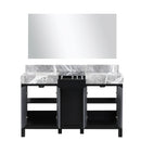 Lexora Zilara 55" Black and Grey Double Vanity, Castle Grey Marble Tops, White Square Sinks, and 53" Frameless Mirror - LZ342255SLISM53