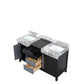 Lexora Zilara 60" Black and Grey Double Vanity, Castle Grey Marble Tops, and White Square Sinks - LZ342260DLIS000