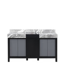 Lexora Zilara 60" Black and Grey Double Vanity, Castle Grey Marble Tops, and White Square Sinks - LZ342260DLIS000