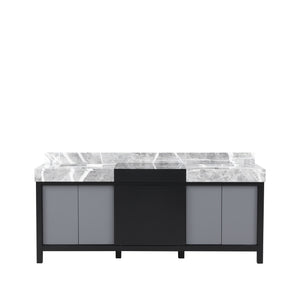 Lexora Zilara 80" Black and Grey Double Vanity, Castle Grey Marble Tops, and White Square Sinks - LZ342280DLIS000
