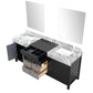 Lexora Zilara 80" Black and Grey Double Vanity, Castle Grey Marble Tops, White Square Sinks, and 30" Frameless Mirrors - LZ342280DLISM30