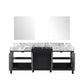 Lexora Zilara 80" Black and Grey Double Vanity, Castle Grey Marble Tops, White Square Sinks, and 30" Frameless Mirrors - LZ342280DLISM30