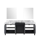 Lexora Zilara 80" Black and Grey Double Vanity, Castle Grey Marble Tops, White Square Sinks, and 30" Frameless Mirrors - LZ342280DLISM30