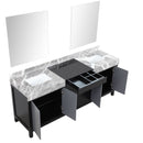 Lexora Zilara 80" Black and Grey Double Vanity, Castle Grey Marble Tops, White Square Sinks, and 30" Frameless Mirrors - LZ342280DLISM30