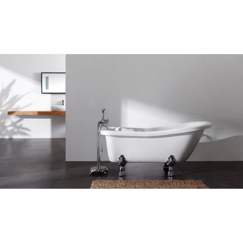 Kingston Brass Aqua Eden 67-Inch Acrylic Single Slipper Clawfoot Tub with 7-Inch Faucet Drillings, White/Polished Chrome VT7DE672826C1