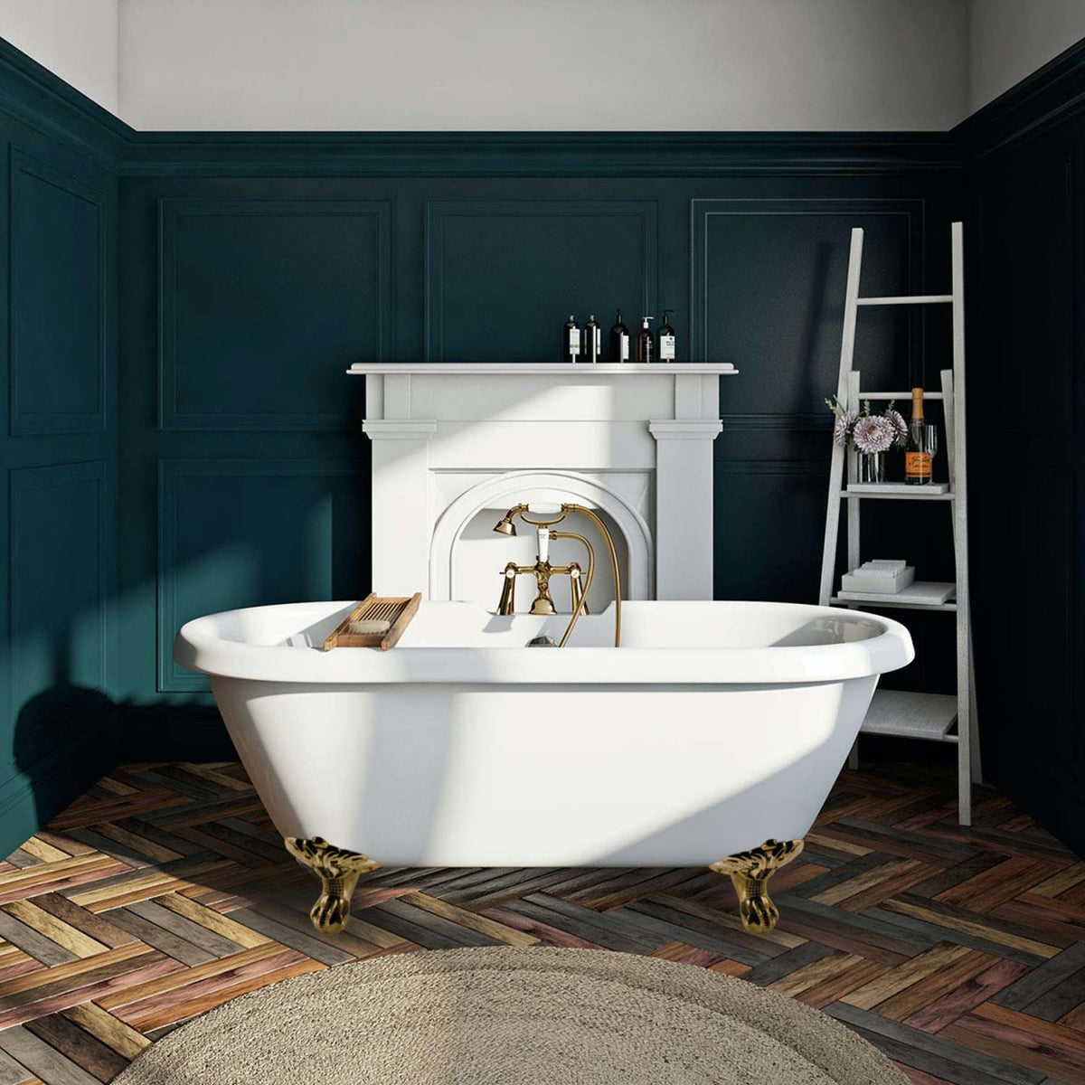 kingston-brass-aqua-eden-67-inch-acrylic-clawfoot-tub-with-7-inch-faucet-drillings-white-brushed-brass-vt7ds672924jnh7