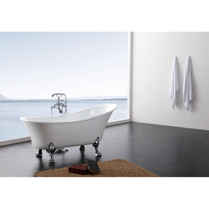 Kingston Brass Aqua Eden 51-Inch Acrylic Single Slipper Clawfoot Tub (No Faucet Drillings), White/Polished Chrome VTND512824C1
