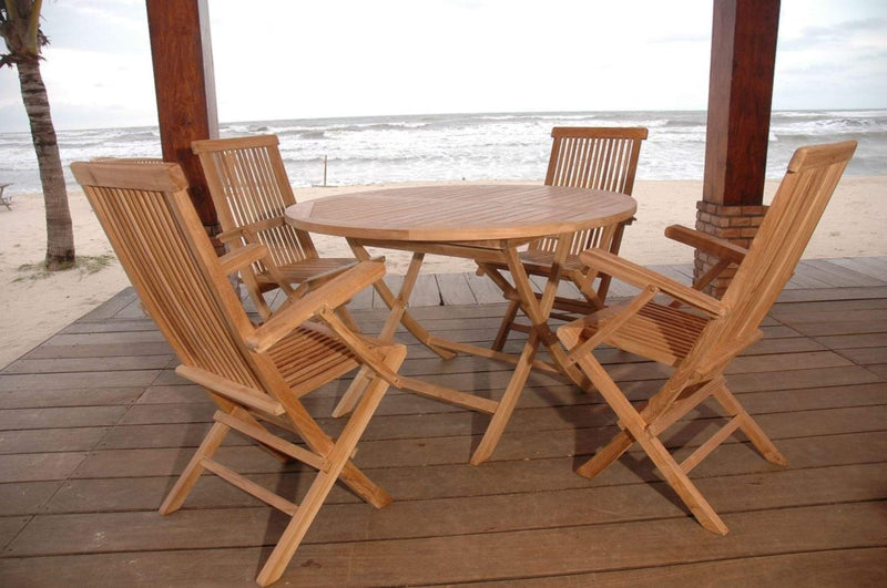 Anderson Teak Bahama Classic Folding Armchair 5-Piece Dining Set - Set-28
