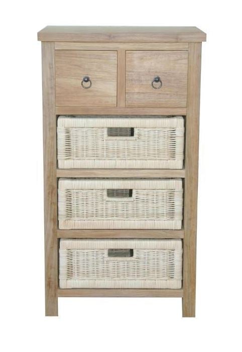 Anderson Teak Safari Occasional Table w/ Drawer & Rattan Baskets - TB-2130C