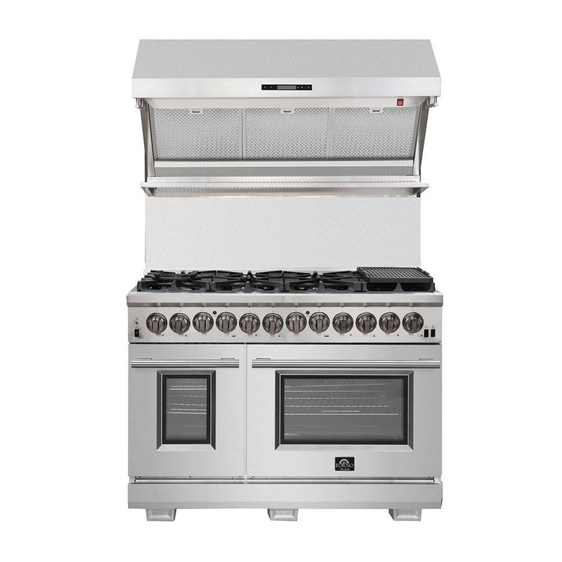 FORNO Fratta 48" Platinum Freestanding Dual Fuel Range with 240v Electric Oven - 8 Burners, Griddle, and 160,000 BTUs -FFSGS6187-48