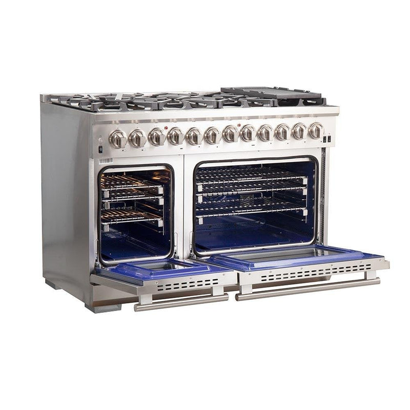 FORNO Fratta 48" Platinum Freestanding Dual Fuel Range with 240v Electric Oven - 8 Burners, Griddle, and 160,000 BTUs -FFSGS6187-48