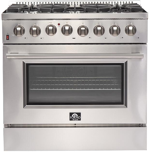 Forno Appliance Package - 36 Inch Dual Fuel Range, Wall Mount Range Hood, Dishwasher, FDWB-FFSGS6156-36