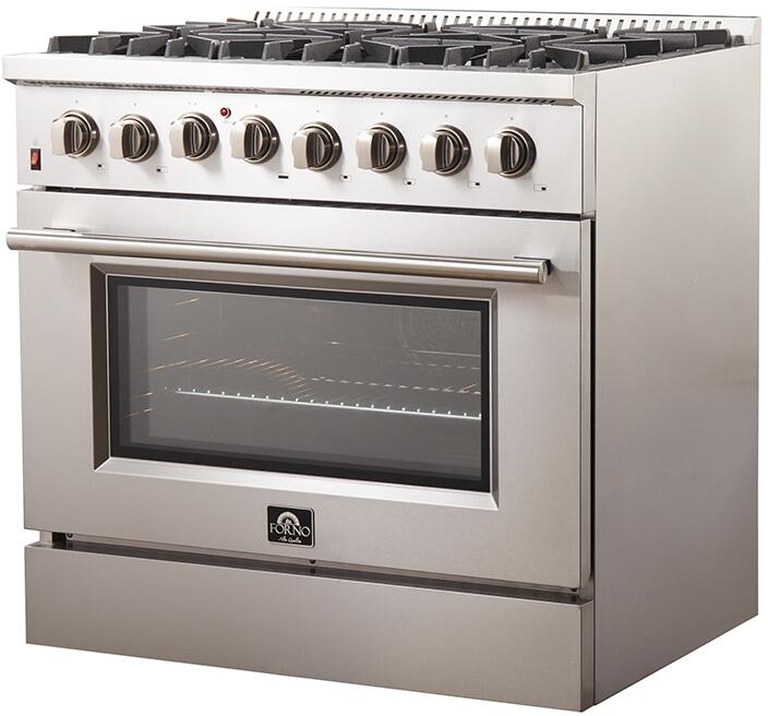 Forno Appliance Package - 36 Inch Dual Fuel Range, Wall Mount Range Hood, Dishwasher, FDWB-FFSGS6156-36