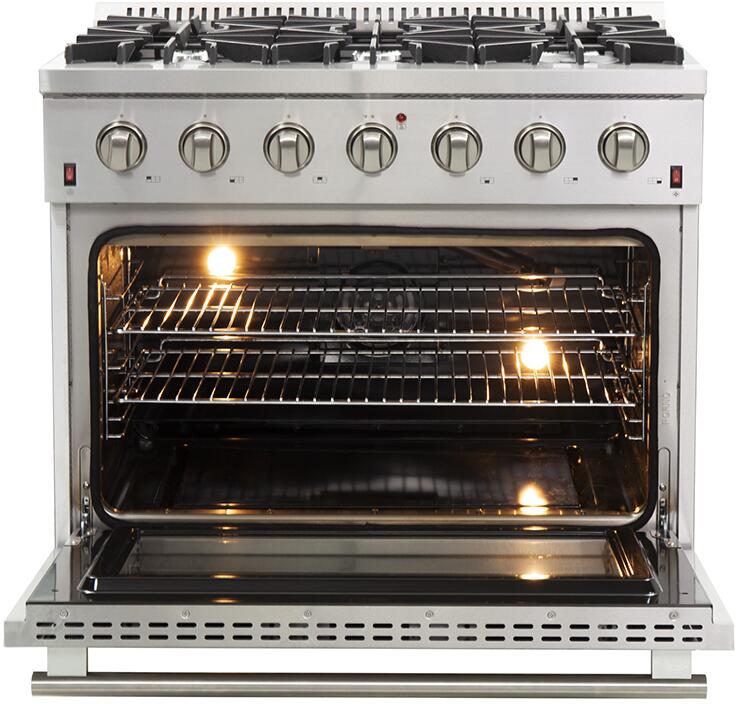 Forno Appliance Package - 36 Inch Gas Range, Range Hood, Refrigerator, Microwave Drawer, Dishwasher, Cook Top, FCTIN-FFSGS6244-36