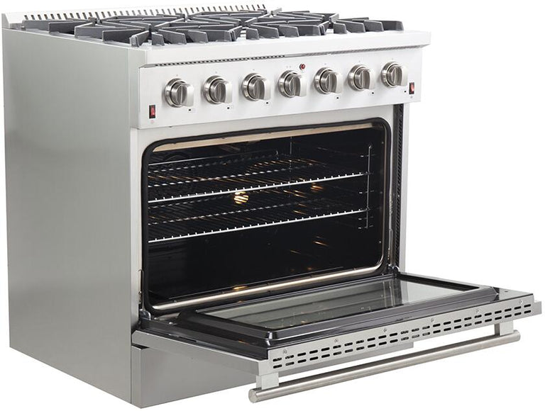 Forno Appliance Package - 36 Inch Gas Range, Range Hood, Refrigerator, Microwave Drawer, Dishwasher, Cook Top, FCTIN-FFSGS6244-36