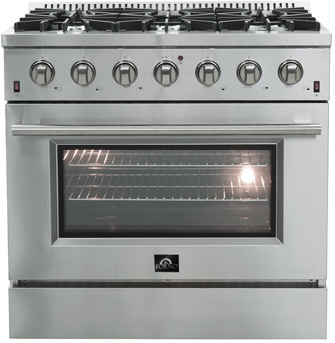 Forno Appliance Package - 36 Inch Gas Range, Wall Mount Range Hood, Microwave Drawer, Dishwasher, FWCDR-FRHWM5029-36