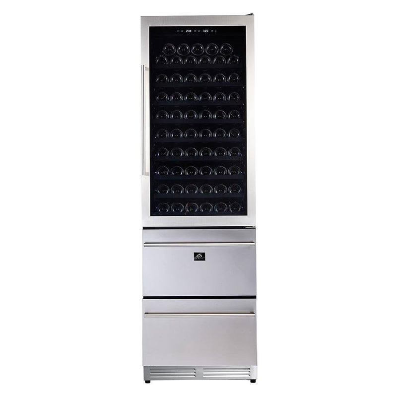 Forno Appliance Package - 48 Inch Dual Fuel Range, Wall Mount Range Hood, Refrigerator, Wine Cooler, Dishwasher, FWCDR-FFSGS6156-48