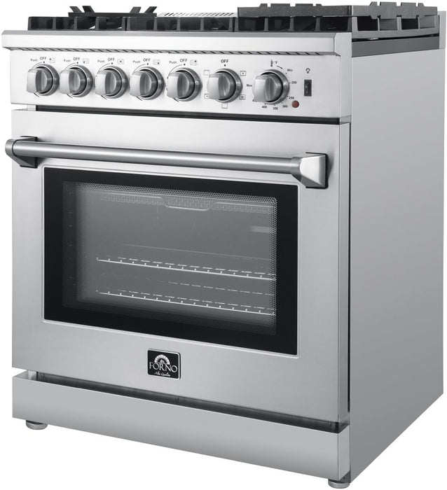 FORNO Lazio 30" Dual Fuel Range with 5 Burners, Air Fryer, Steam Cleaning, and Griddle FFSGS6196-30