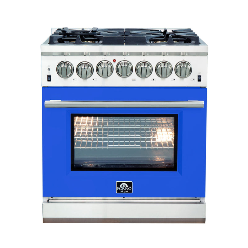 FORNO Capriasca - Titanium Professional 30" Freestanding Dual Fuel 240V Electic Blue Door Oven Range FFSGS6187-30BLU