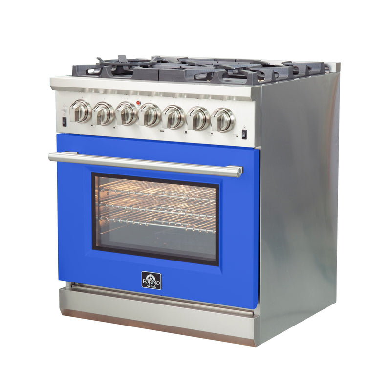 FORNO Capriasca - Titanium Professional 30" Freestanding Dual Fuel 240V Electic Blue Door Oven Range FFSGS6187-30BLU