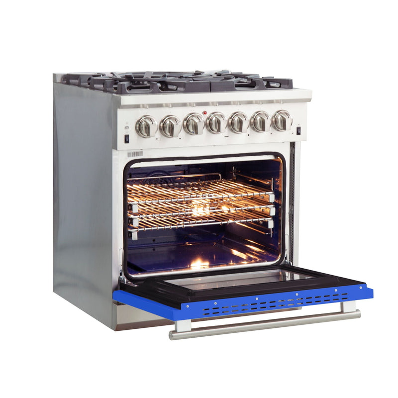 FORNO Capriasca - Titanium Professional 30" Freestanding Dual Fuel 240V Electic Blue Door Oven Range FFSGS6187-30BLU