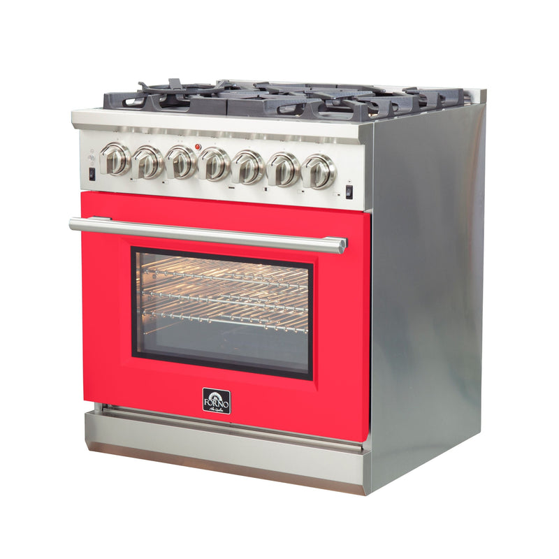 FORNO Capriasca - Titanium Professional 30" Freestanding Dual Fuel 240V Electic Red Door Oven Range FFSGS6187-30RED