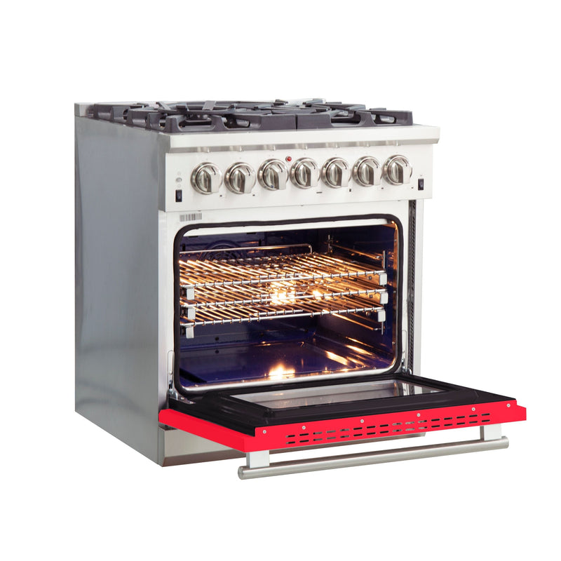 FORNO Capriasca - Titanium Professional 30" Freestanding Dual Fuel 240V Electic Red Door Oven Range FFSGS6187-30RED