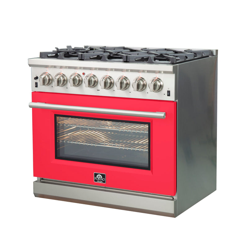 FORNO Capriasca - Titanium Professional 36" Freestanding Dual Fuel Electric 240V Colored Door Oven Range FFSGS6187-36