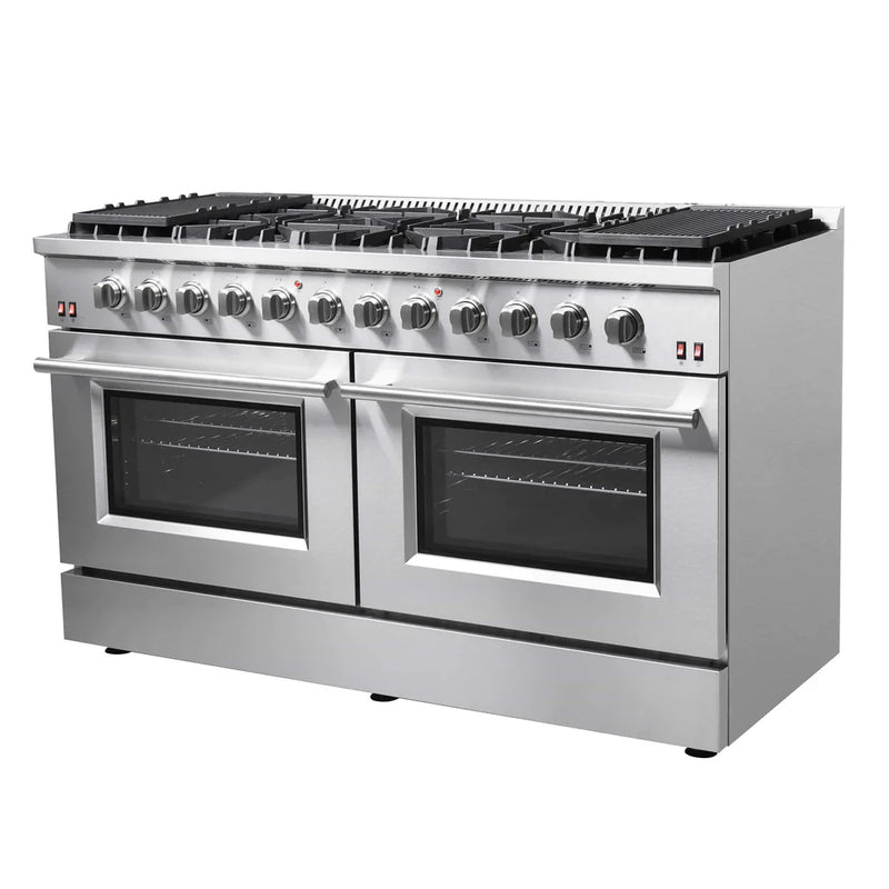 FORNO Maniago 60" Gold Freestanding Dual Fuel Range with 240v Electric Oven - 10 Burners in Stainless Steel - FFSGS6156-60