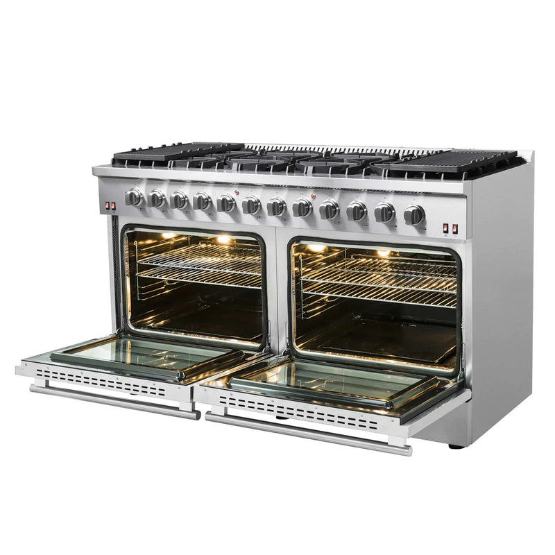 FORNO Maniago 60" Gold Freestanding Dual Fuel Range with 240v Electric Oven - 10 Burners in Stainless Steel - FFSGS6156-60